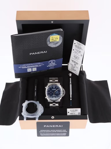 Panerai Luminor Chronograph PAM01110 Stainless Steel Blue Dial ｜ Full Set