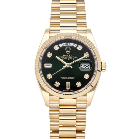 Rolex Day-Date 36 128238 Green Diamond Dial President Bracelet Yellow Gold ｜ Full Set