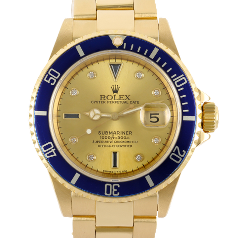 Rolex Submariner Date Rare "Sultan Dial" 18K Yellow Gold 16618 ｜ Full Set