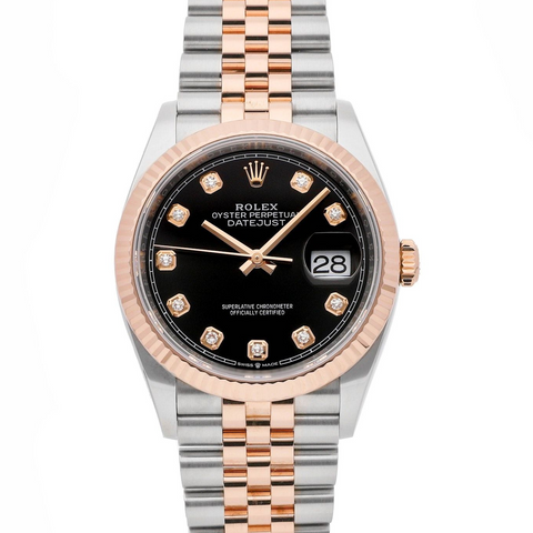 Rolex Datejust 36 Rose Gold and Steel Black Diamond Dial Jubilee Fluted ｜ Full Set ｜ 2023